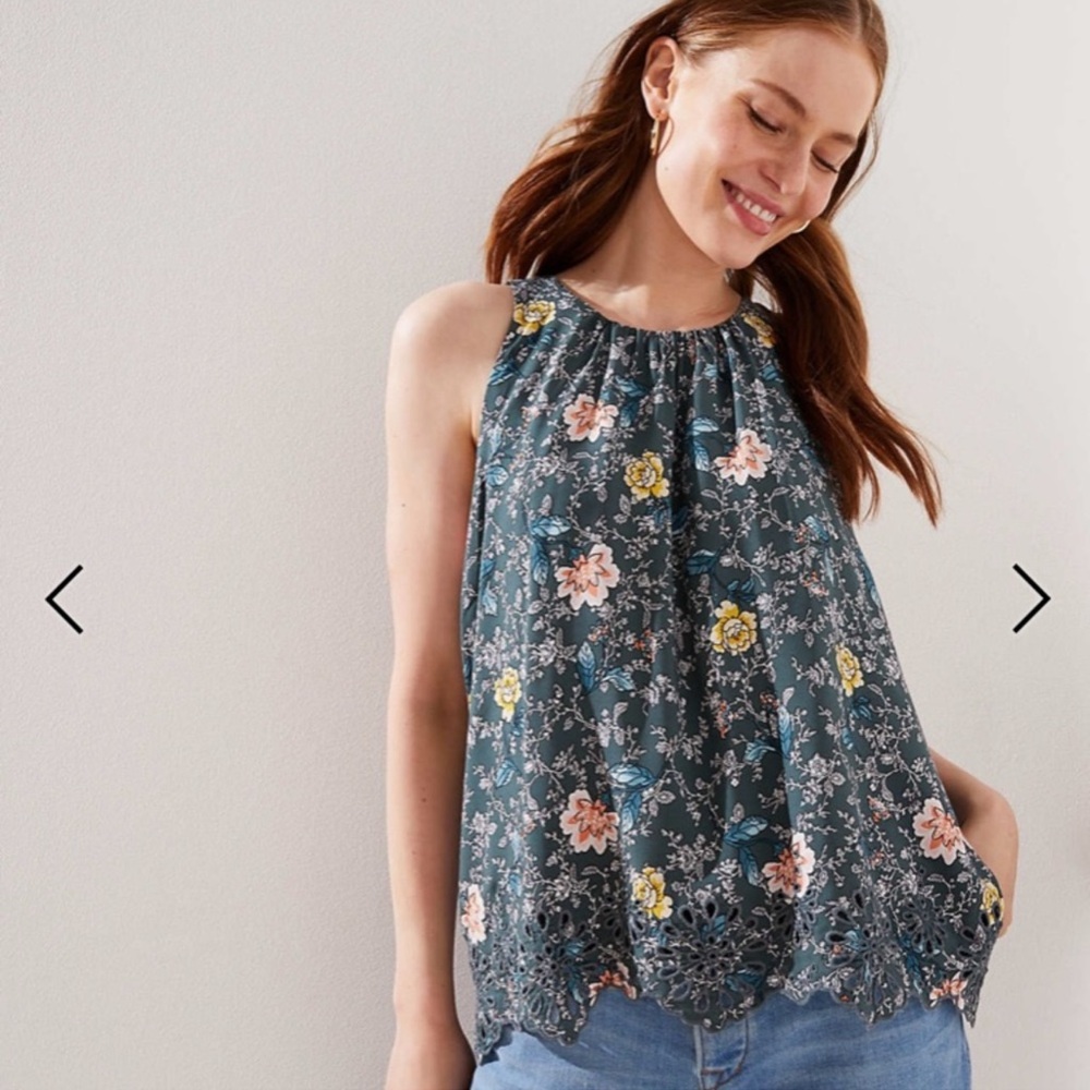 LOFT floral blouse w eyelet bottom